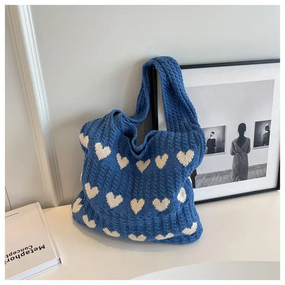 binfenxie Large Capacity Fashion Women Shoulder Bag Woven Heart Casual Simple Handbag Harajuku Style Fresh High Quality Shopping Bag