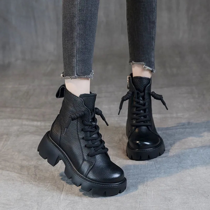 Booties Chunky Footwear Platform Fur Short Shoes for Women Biker Female Ankle Boots Combat Punk Style Trend Spring Fashion