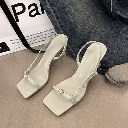 Summer New Women Sandal Fashion Narrow Band Ladies Elegant Dress Gladitor Shoes Thin High Heel Square Toe Pumps Shoes