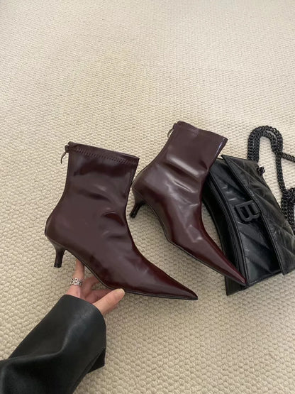 binfenxie  -  2024 New Arrivals Fashion Winter Women Boots Sexy Party Pumps Patent Leather Back Zipper Short Botas Size 35-39 Autumn Boots