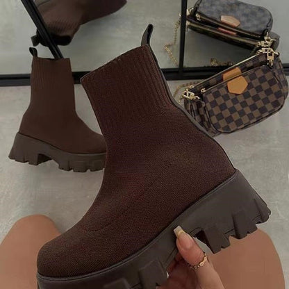 Women Boots Autumn Winter Boots Slip on Knitted Socks Shoes Women  Platform Boots with Heels Botas De Mujer Female Botines