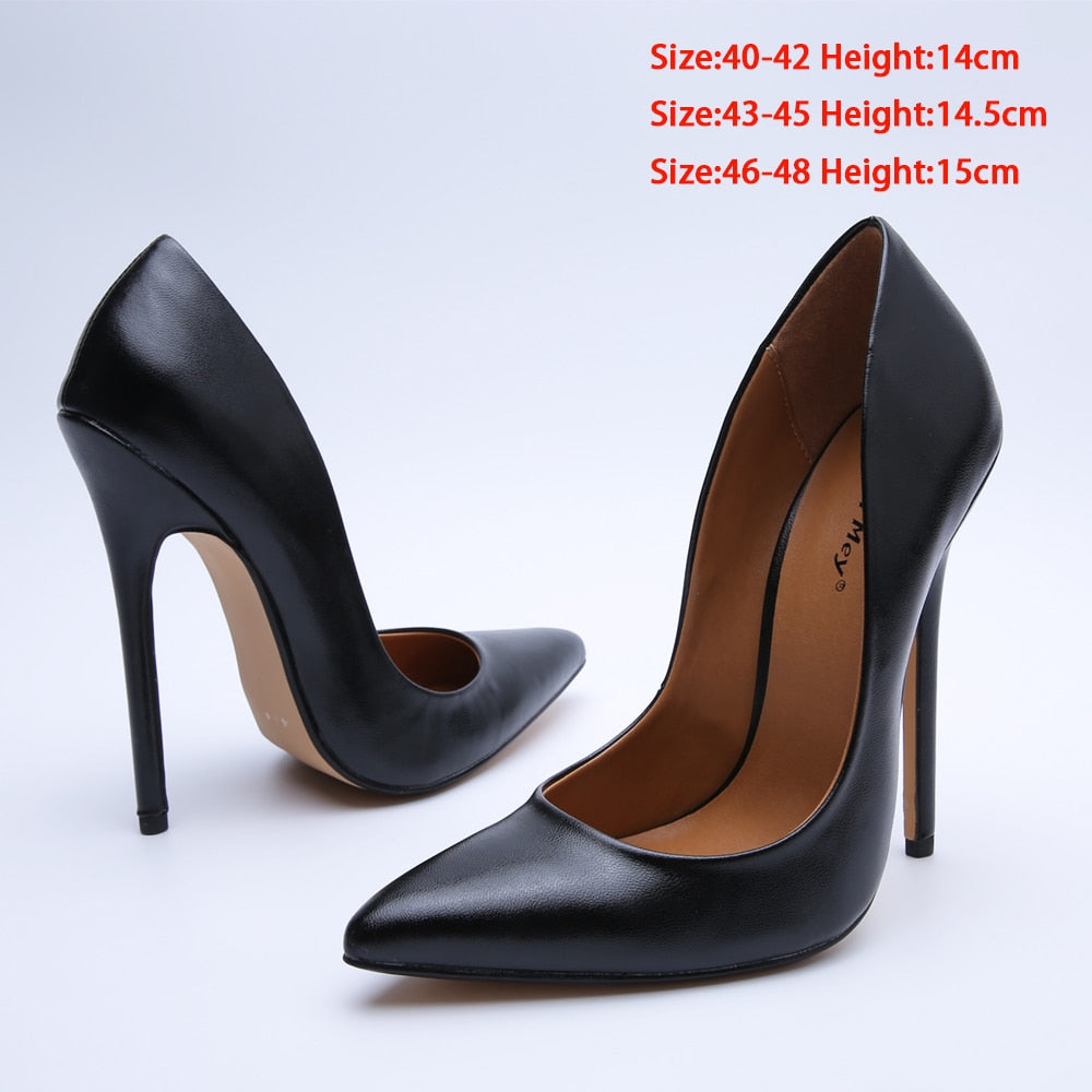 Office High Heels Big Size 48 Women Pumps Stilleto 10/13/15cm Fetish Heeled Shoes Classic Business Shoes Black Red Pink White