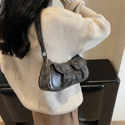 binfenxie Fashion Double Pockets Design PU Leather Shoulder Bag For Women Tend Female Crossbody Bag Underarm Bags Handbags