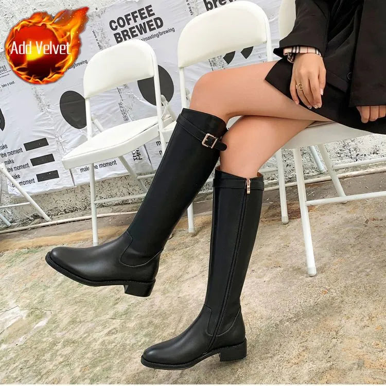 Shoes for Woman Winter Knee High Shaft Footwear Leather Women's Boots Pointed Toe Long Brown Comfortable and Elegant Hot Quality