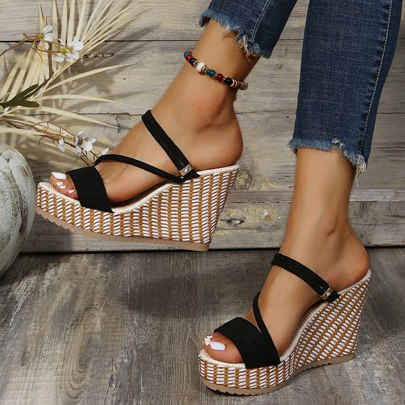 Fashion Wedge Sandals Women Summer Platform Super High Heels Female Sandals Open Toe Thick Bottom Beach Shoes Woman