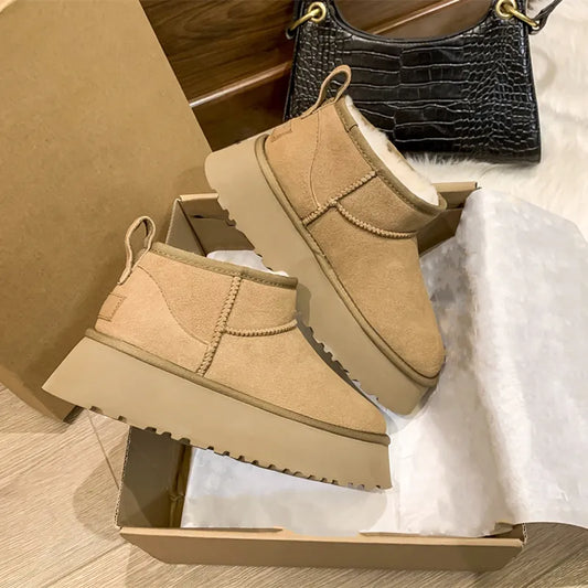 Sheepskin Wool Comprehensive Anti-skid Snow Boots Women's Mini Short Boots Warm Winter Thickened Women's Shoes Botas Mujer