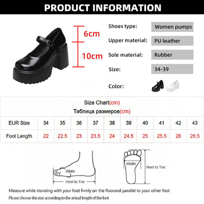 High Heels Platform Chunky Pumps Women Pu Leather Ankle Buckle Mary Jane Shoes Woman Thick Heeled Goth Lolita Shoes Female