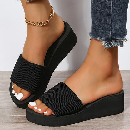 JMPRS Knitted Wedges Slippers for Women Summer Chunky Platform Wedge Heels Sandals Woman Light Thick Sole Beach Shoes Mujer