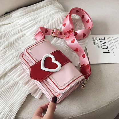 binfenxie Sweet Cute Small Shoulder Bag Female Valentines Day Trendy Korea Heart Messenger Bag Fashion Broadband Square Purse Wallet