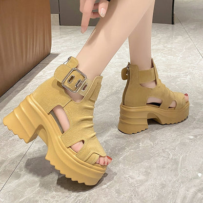 Gothic Chunky Platform Sandals Women Summer Wedges Peep Toe Gladiator Shoes Woman Thick Bottom High Heels