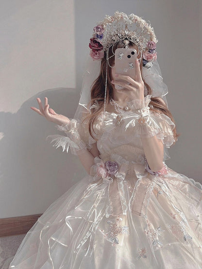 Sweet Elegant Lady Lolita Romantic Suspender Dress Women's Flower Wedding Jsk Gauze Lolitas Princess Loli Vestido