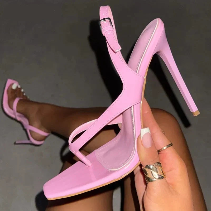 Sexy Buckle Strap Women Sandals Designer Square Toe Cross Tied High Heels Shoes Stripper Summer Pumps