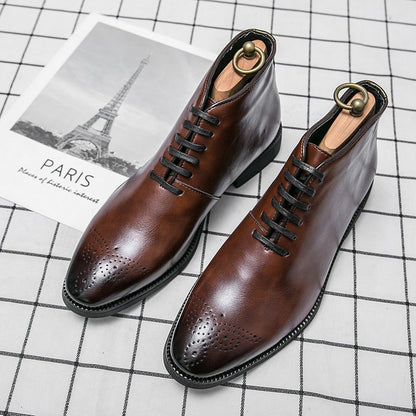 Brock Carving Men Boots Fashion Brown Punk For Men Casual Leather Street Style Ankle Boots Men Pointed Famous Brand Short Boots Shoes