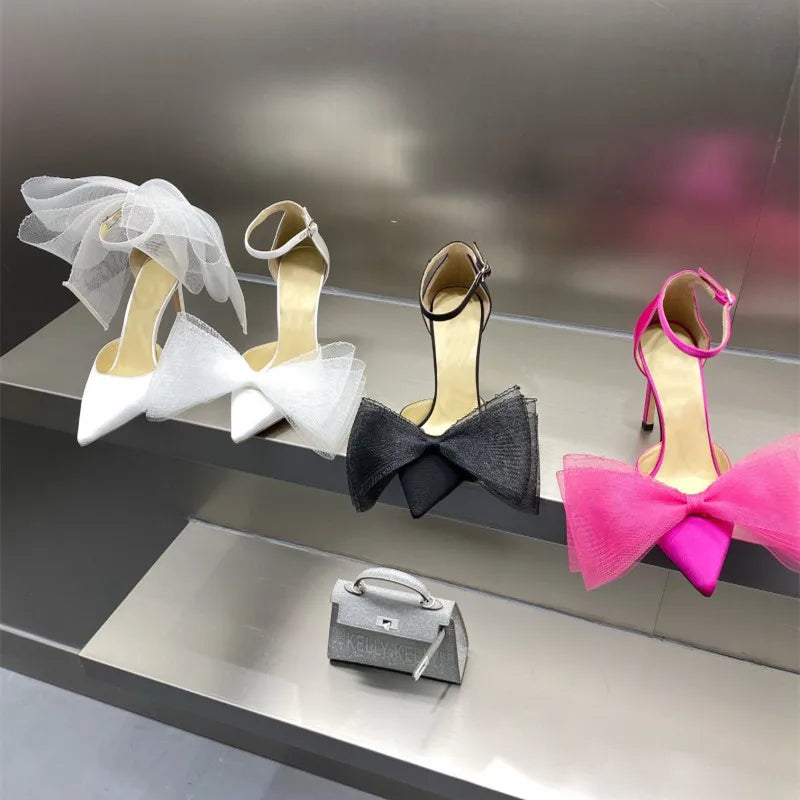 Futurecen Brand Fashion bowknot Women Pumps Luxury Satin Thin High heels Party Prom Sandals Spring Summer Female Wedding Bridal Shoes