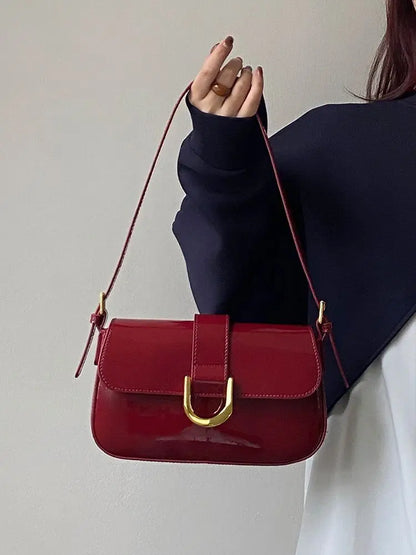 binfenxie Vintage Red Handbag Women Autumn High Street Elegance Pu Leather Shoulder Bag Purse Female Retro Solid Underarm Bags