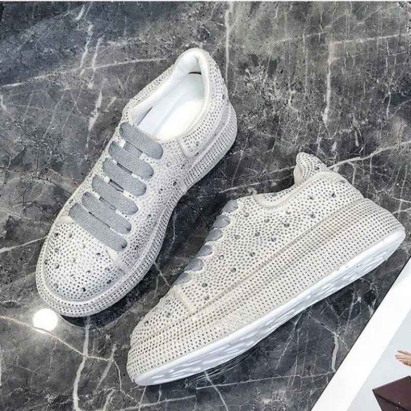 New Women Platform Shoes crystal Thick-soled White Silver Shoes Shining Crystal Sneakers Trend Casual Sneakers