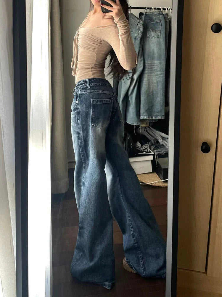 binfenxie Y2k Vintage Baggy Wide Leg Jeans for Women Washed Casual High Waist Loose Denim Pants Streetwear Korean Flared Trousers