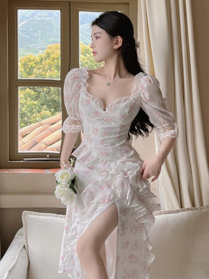 Summer French Style Women Elegant Party Print Dress Female Fashion A-Line Holiday Clothes