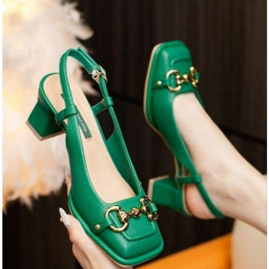 The New Summer Edition Of Women's Pure Color High-Heeled Shoes With Horseback Buckle Casual Fashion And All-Match Women