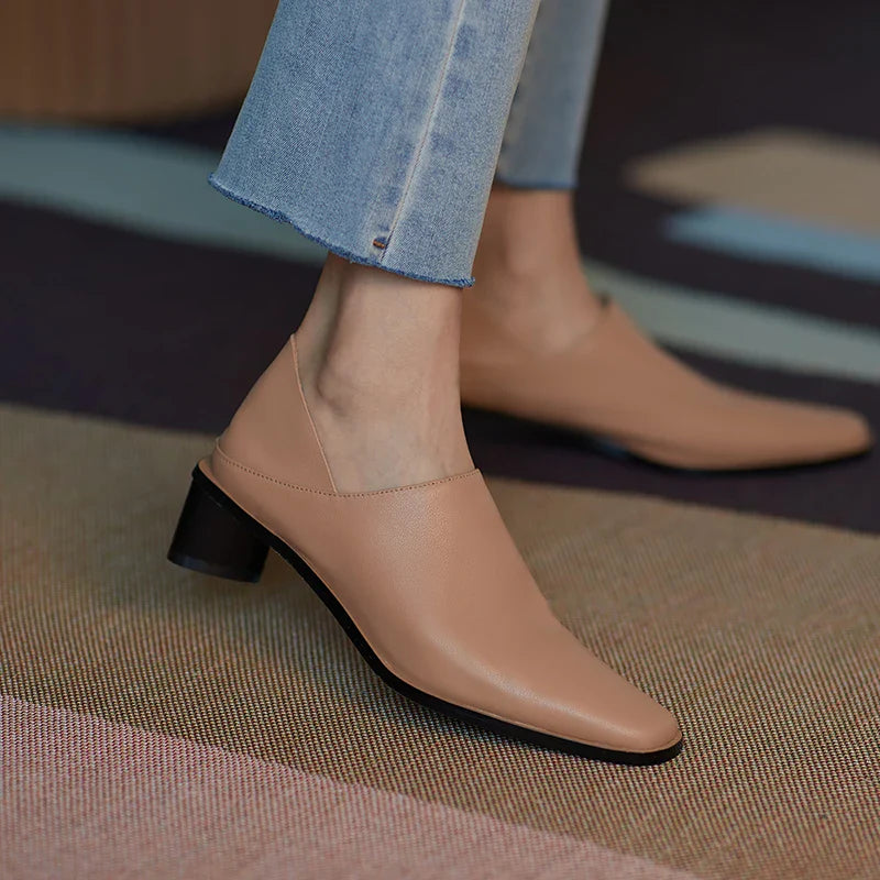 Spring Summer Arrive Dress Office Shoes Women Pumps Genuine Leather Shoes Square Toe High Heels Single Shoes Heels Women