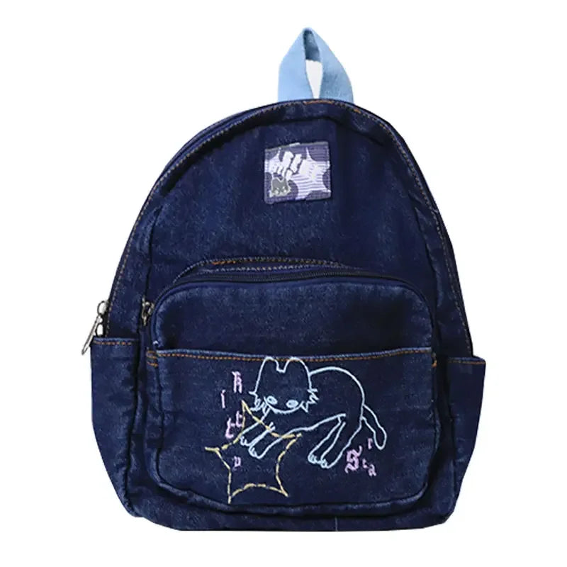 binfenxie 2024 New Denim Korean All Match Schoolbags Kawaii Women Students Vintage Trendy Backpacks Y2k Aesthetic Cartoon Preppy Handbags