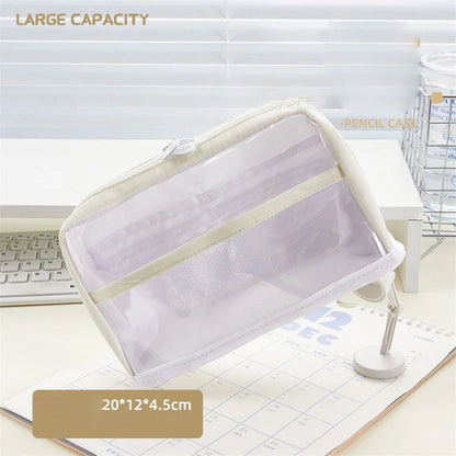 binfenxie Pencil Case Transparent Pencils Case Lapicera Estuche Escolar Multifunctional Stationery Pen Box Large Storage Bag School Supply