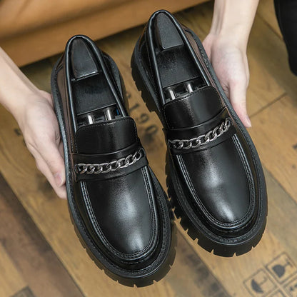 binfenxie  -   Thick Bottom Loafers Elevator Shoes Fashion Men Leather Shoes Luxury Party Mens Casual Grace Men's Wedding Shoes Student Shoes