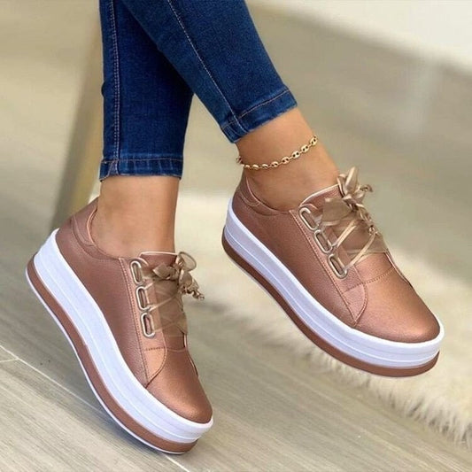 Woman Shoes Casual Sneakers for Women Round Toe Platform Shoes Lace Up Tennis Female Vulcanized Shoes Solid Color Ladies Loafers