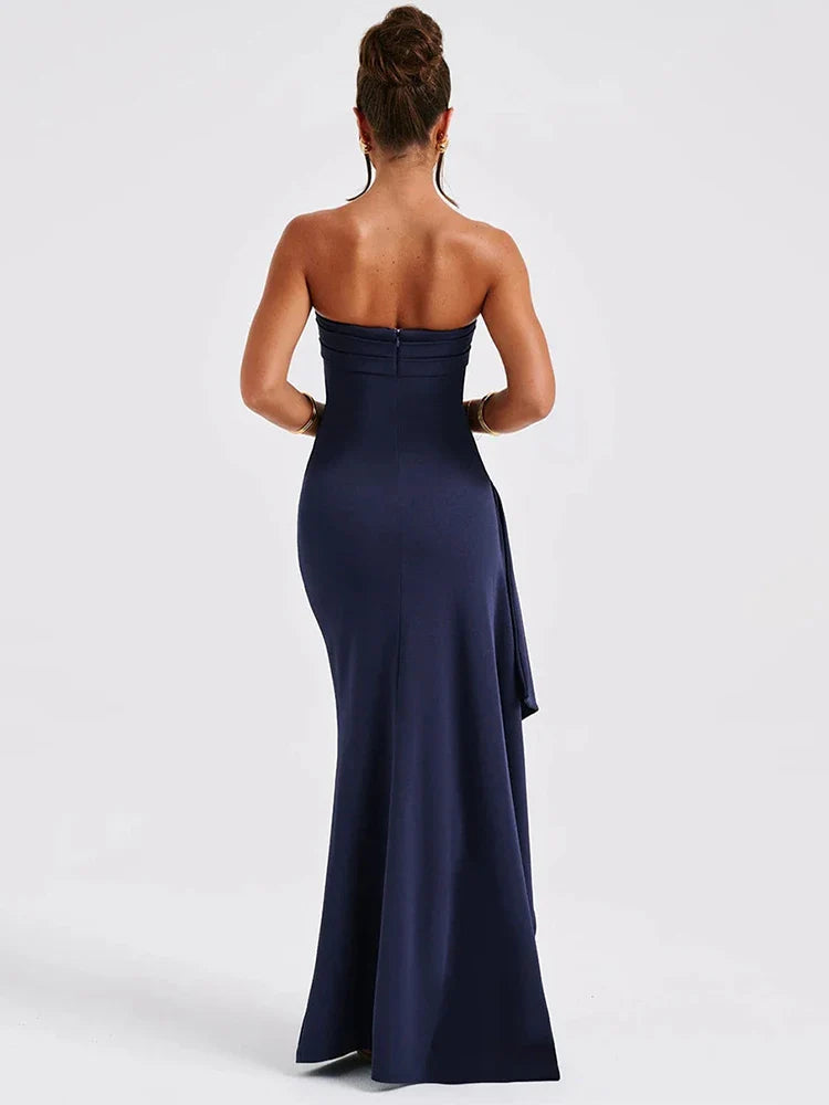 Strapless Backless High Split Maxi Dress Women Fashion Off-shoulder Sleeveless Bodycon Club Party Long Dress Elegant