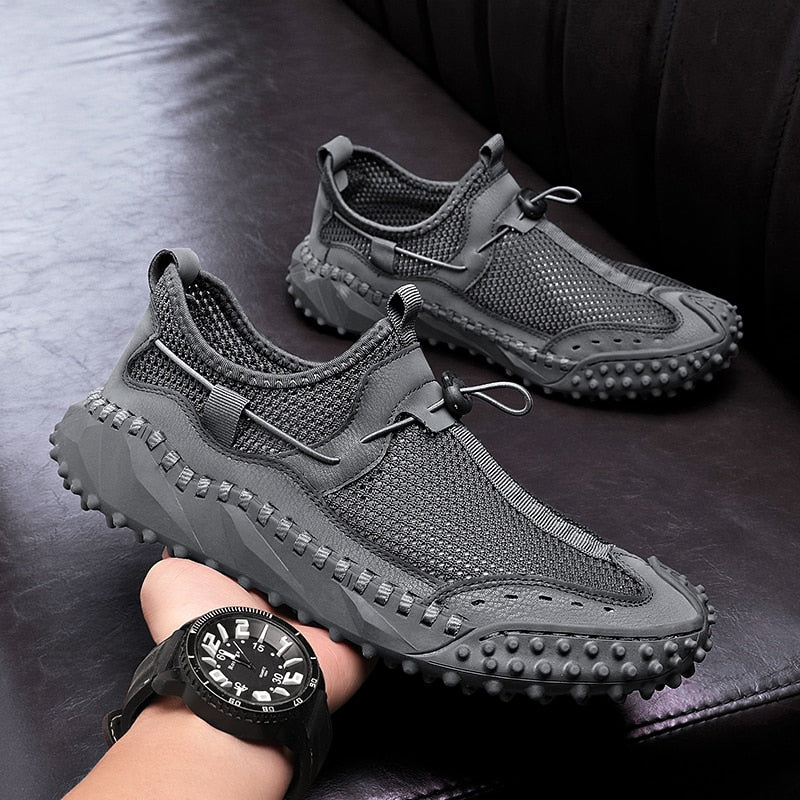 Summer Breathable handmade Designer slip on Casual mens shoes thick sole Hollow Out Sneakers Lightweight outdoor flats Moccasins