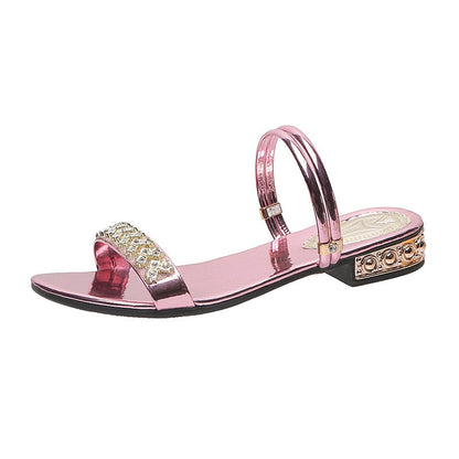 The New Sandals Women Summer  Fashion Elegant Non-Slip Crystal luxury Ladies Slippers Rivet Rhinestone Low Heels