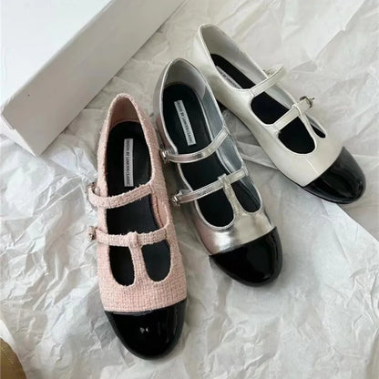 binfenxie  -  2024 Brand New Women Flats Fashion Round Toe Mary Jane Ballerinas Flat Heel Casual Ballet Shoes Square Low Heel Pumps