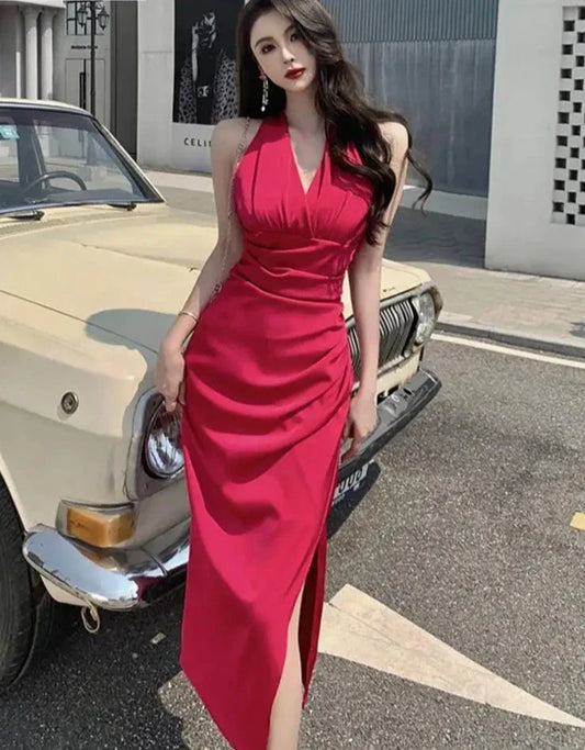 Summer Elegant Sexy V-Neck Split Bodycon Sheath Pencil Dress Women Pleated White Party Dresses Female  Work  Clothes