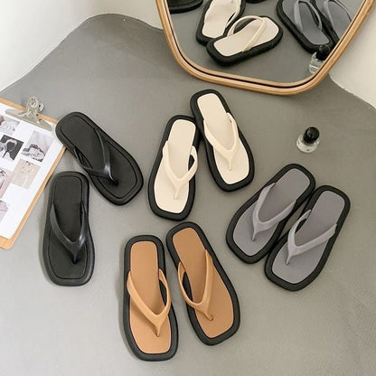 New Summer Flip Flops Slippers Fashion Korean Anti-slip Flat Sandals for Women Vacation Outing Casual Clip Toe Slides PVC