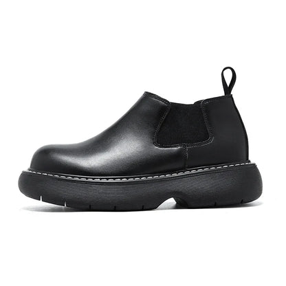 Men's Japan Karajuku Korean Style Fashion Streetwear Thick Platform Casual Black Leather Shoes Slip On Dress Leather Shoes