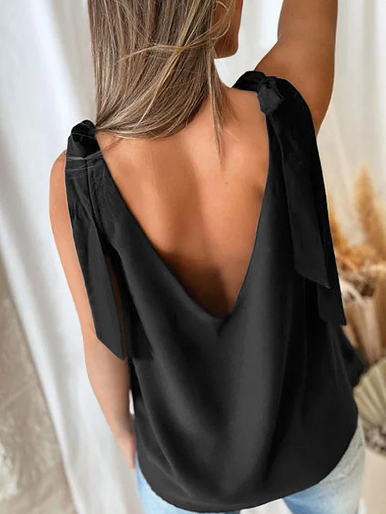 binfenxie  -   Deep V Neck Crop Top Women Sleeveless Office Lady Camis Women Casual Basic Summer Laceup Cropped Top Women Solid