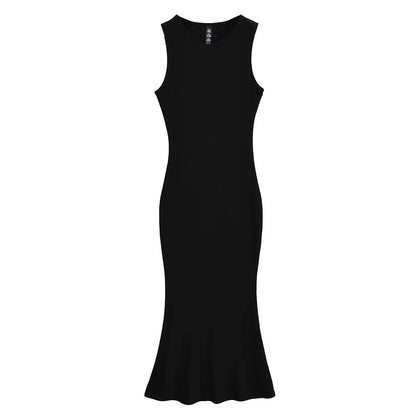 Summer Sleeveless Midi Trumpet Dress Women Sleeveless Tank Knits Elastic Slim Dresses