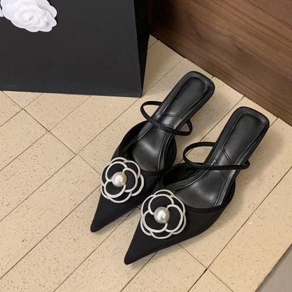 Futurecen Flower Pointed Toe High Heels Women Luxury Designer Sandals Female Summer Elegant Fashion Pumps Woman Flower Mule Slippers Women