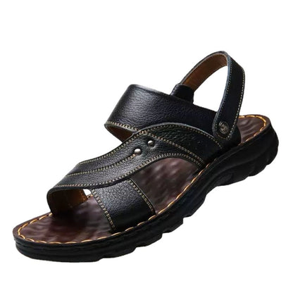 Men's Summer New Sandals and Slippers Men's Leather Sandals Adult Thick-soled Beach Shoes Non-slip Open-toe Leather Sandals