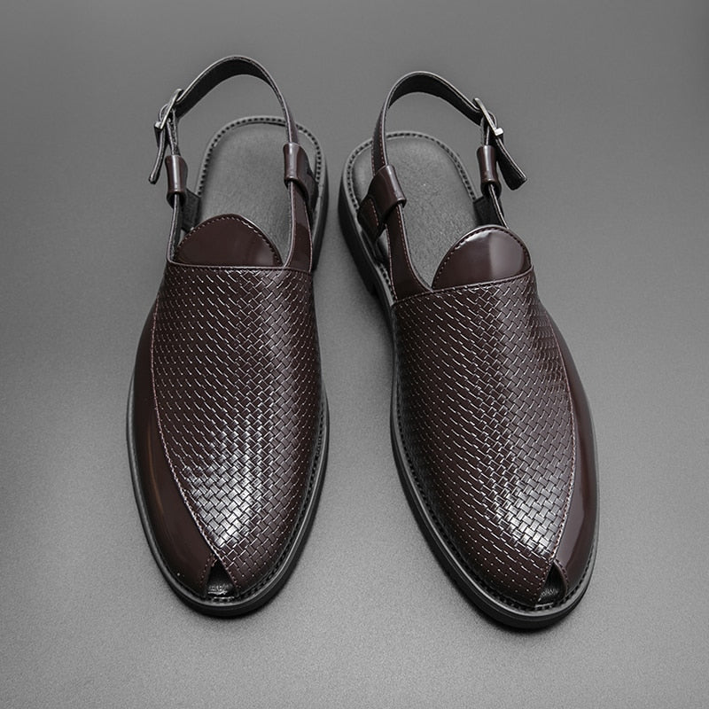 Sandals for Men Brown Black Pu Buckle Strap Classics Casual Handmade Fashion Men Dress Shoes Free Shipping