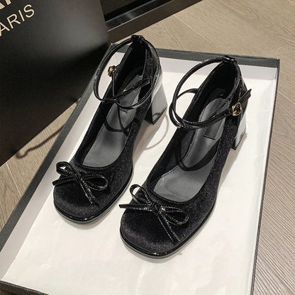 high-heeled shoes Cross tie bow shoes women's small leather shoes spring and autumn new women's single shoes