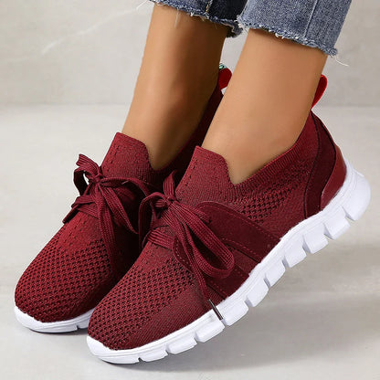 Brown Knit Breathable Sneakers Shoes Women New Soft Sole Platform Flats Woman Plus Size 43 Non Slip Casual Shoes