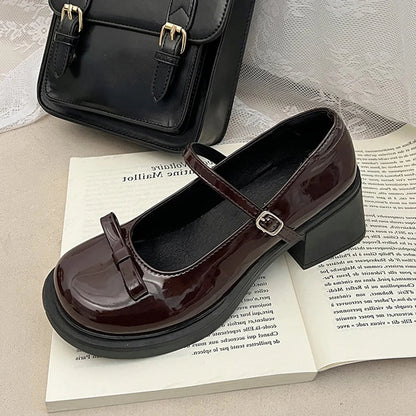 Futurecen Vintage Ankle Buckle Mary Jane Shoes Women Patent Leather Thick Heels Pumps Woman Japanese Style Platform Uniform Lolita Shoes