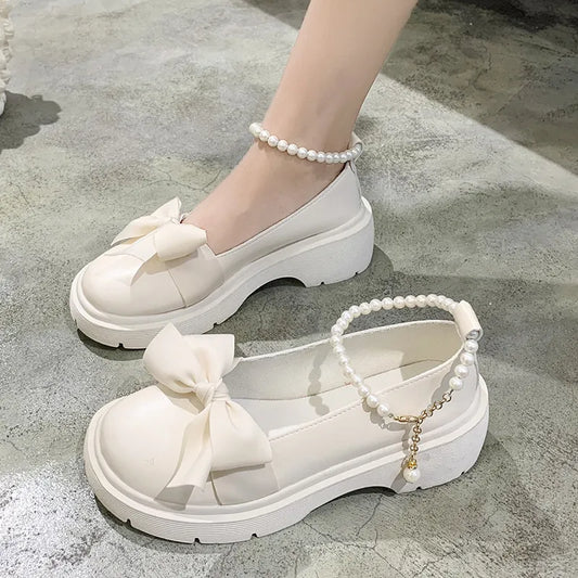 Women Thick Platform Mary Janes Lolita Shoes Party Pumps Summer New Sandals Bow Chain Mujer Shoes Fashion Oxford Zapatos