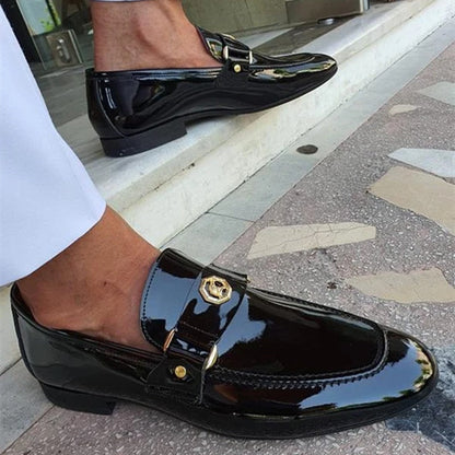 New Arrivals Loafers for Men Buckled Shiny Black Leather Shoes Slip-On Office & Career  Dress Shoes Free Shipping Big Size 38-47