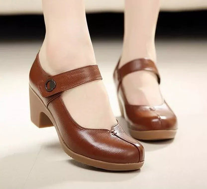 Spring Autumn Shoes Woman Genuine Leather Women Pumps Lady Leather Round Toe Platform Shallow Mouth Shoe Size 32-42