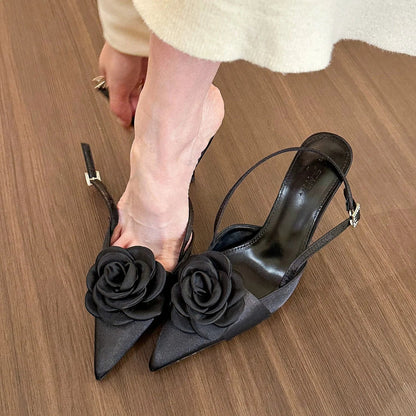 Futurecen  -  Summer Women Pointed Toe High Heels Sandals Sexy Fashion Flower Woman Shoes Party Wedding Slingback Woman Pumps