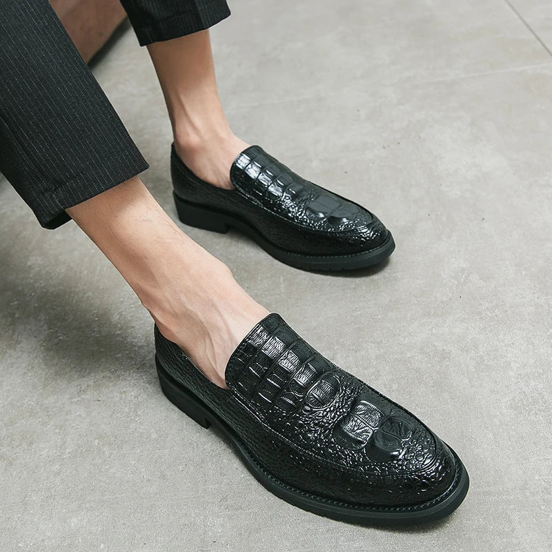 binfenxie  -   Men Elegant Crocodile Litchi Pattern Business Casual Slip-On Fashion Loafers Social Shoes Gentleman Luxury goods Leather Shoes