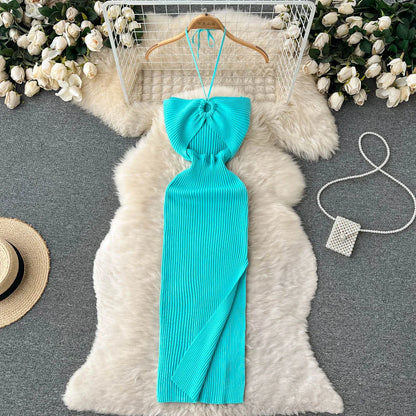 binfenxie Chic Fashion Sexy Package Hips Split Knitted Summer Dress Women Slim Elastic Bodycon Party Dress Streetwear Outfits