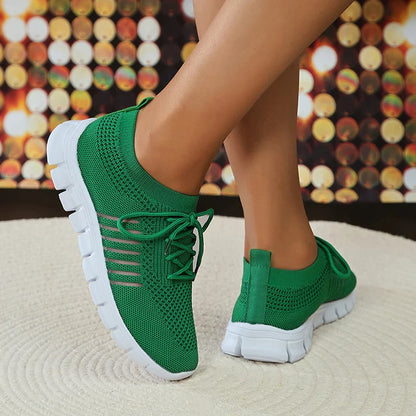 Lightweight Soft Sole Sneakers for Women Autumn Green Breathable Mesh Flats Woman Comfort Slip On Running Shoes Female